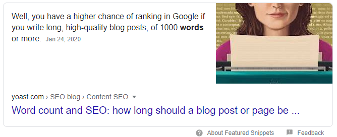 Yoast word count Featured snippet