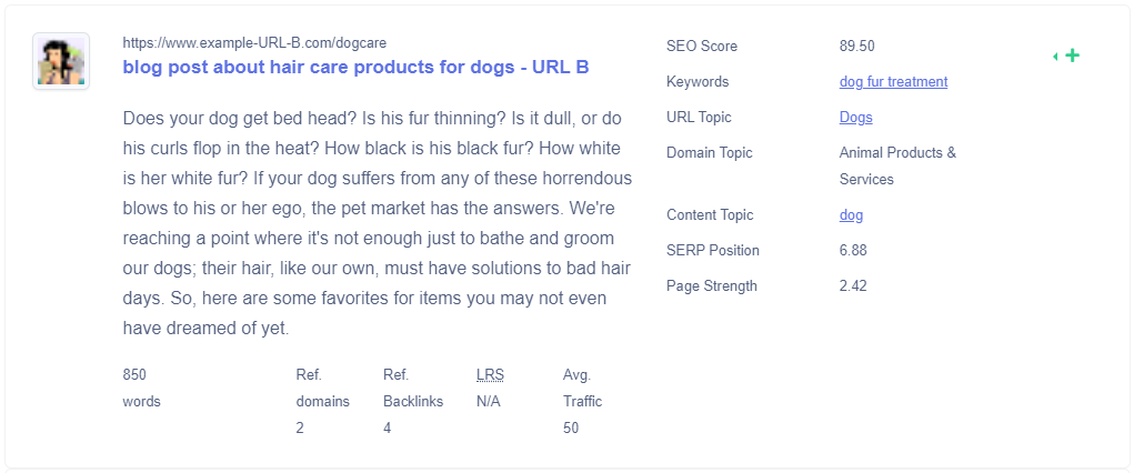 Text analysis of dog care page