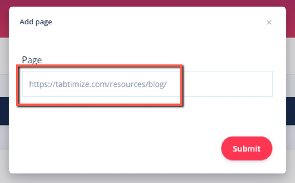 Register new pages on Tabtimize step 3.1 submit page