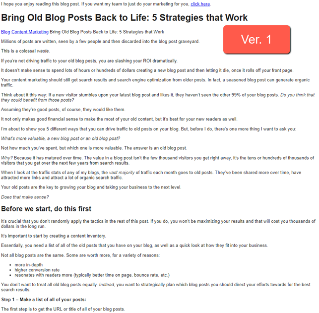 The main content of Neil Patels blog post on bringing old blog posts back to life. 
