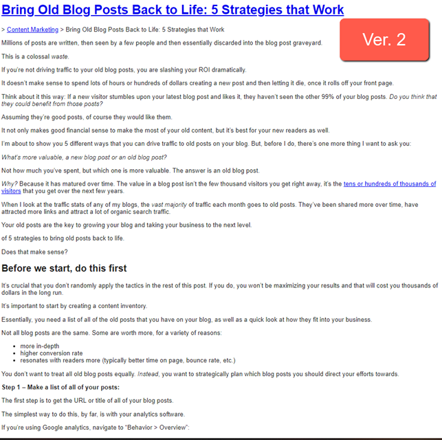 The main content of the old version of Neil Patels blog post on bringing old blog posts back to life. 